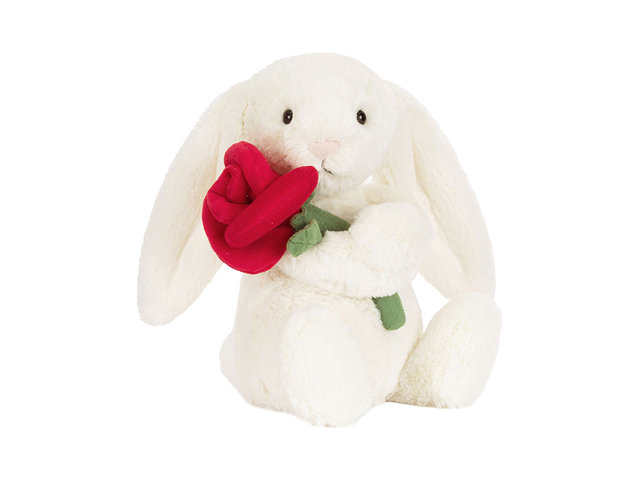 Teddy Bear n Doll - Jelly Cat Cream Bunny with Rose - TJ0112A2 Photo